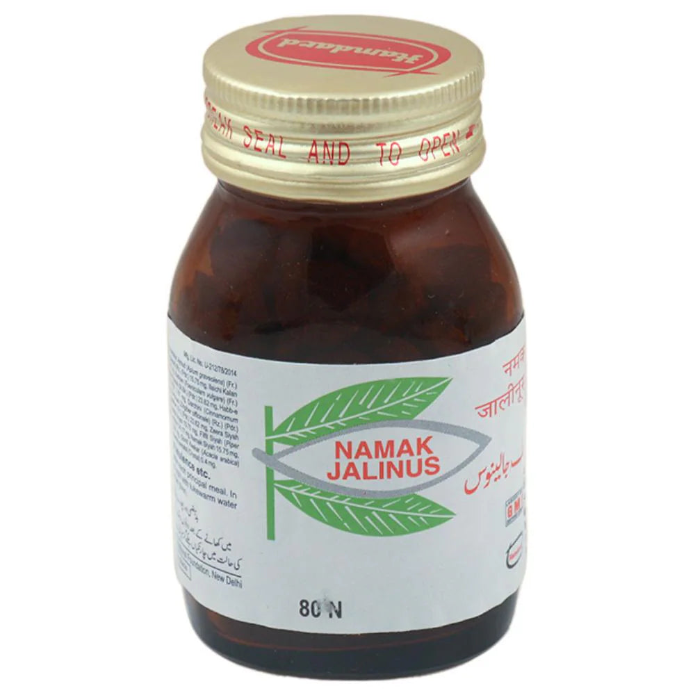 Namak Jalinus bottle with a gold cap on a white background