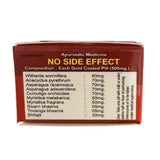 Box of Ayurvedic medicine with ingredient list and 'No Side Effect' claim on a white background