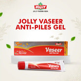 Jolly Vaseer Anti-Piles Gel packaging with Jolly Pharma India logo on a light background