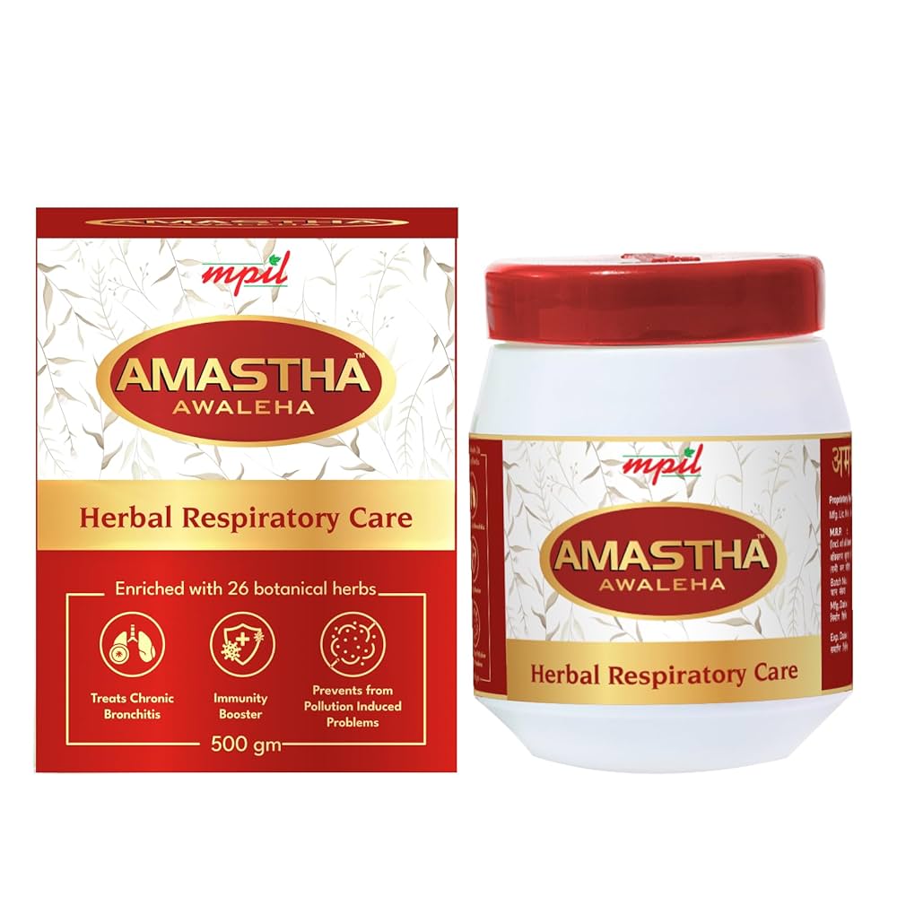Amastha Awaleha herbal respiratory care product packaging on a white background
