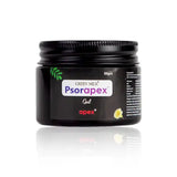 Black jar of Psorapex Gel with Green Milk branding on a white background