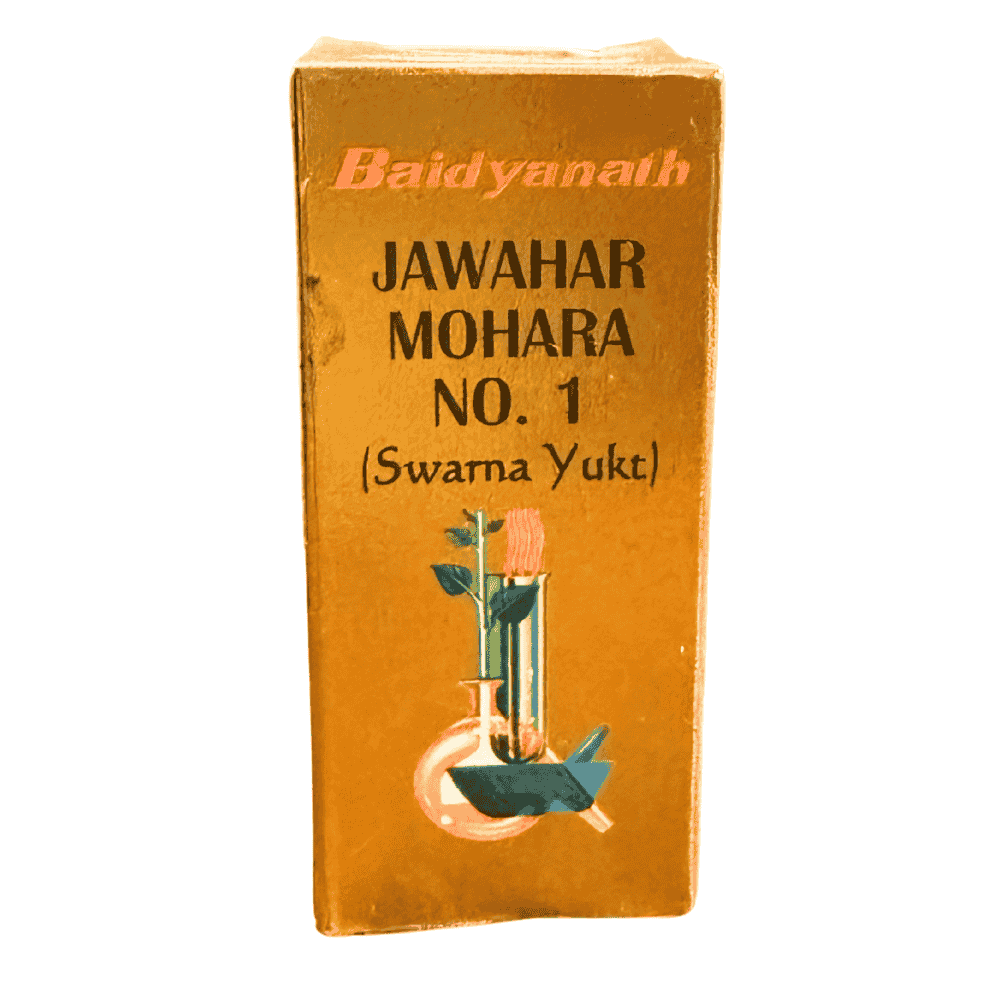 Vintage Baidyanath Jawahar Mohara No. 1 packaging on a white background
