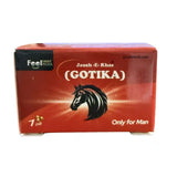 Red packaging of Jaush-E-Khas Gotika with a horse logo on a white background